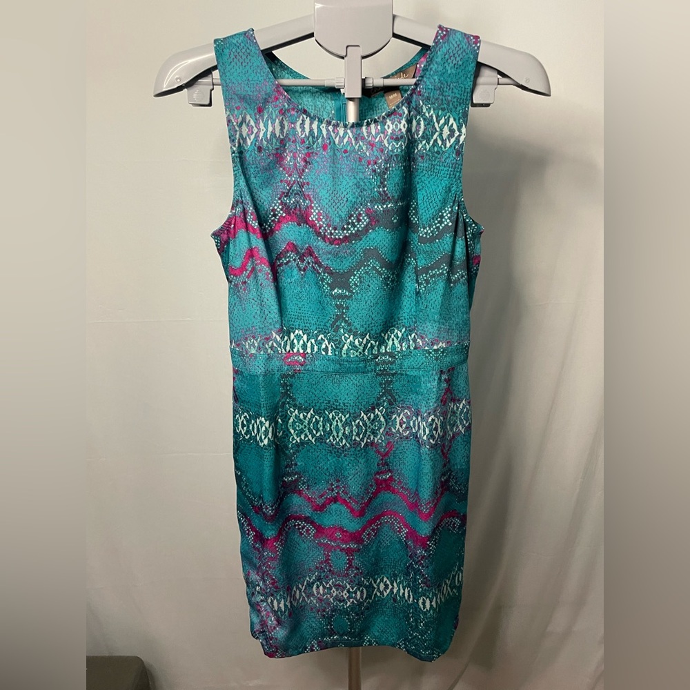 Charlie Jade Snakeskin Geometric Print Sheath Dress Womens Medium Teal Magenta